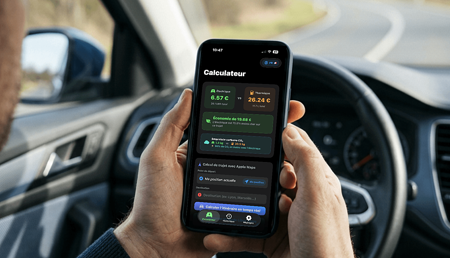 Application Coût trajet sur iPhone